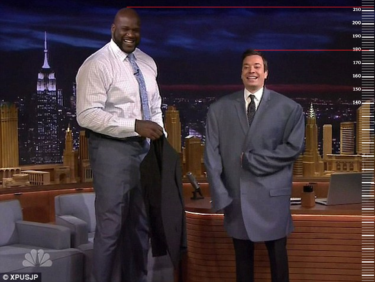 Jimmy fallon wearing shaq's jacket